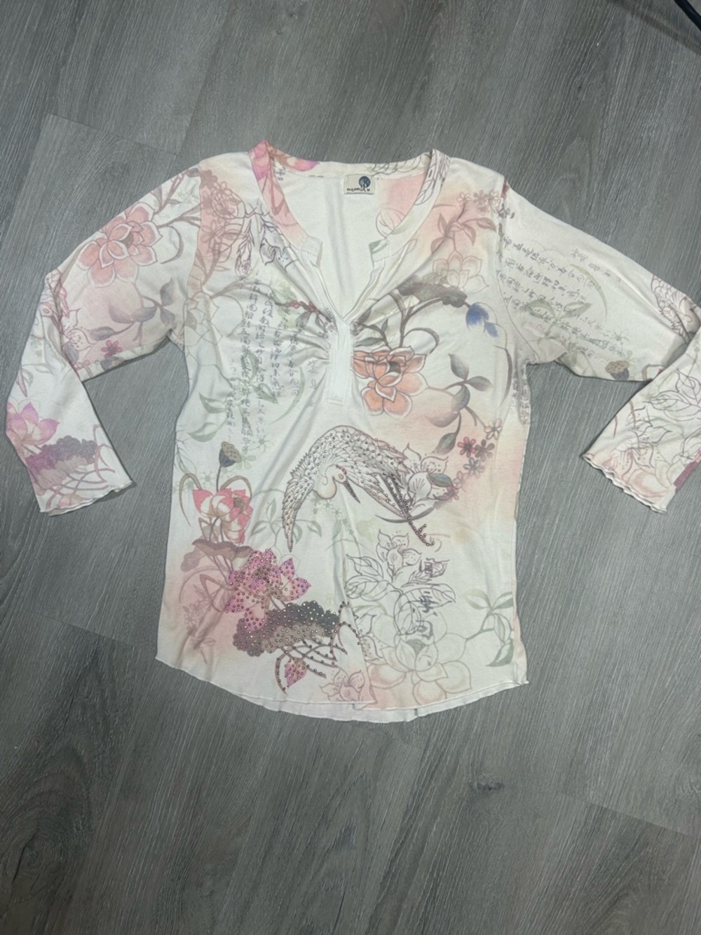 Y2K scoop neck pattern rhinestone too from one world Sz M